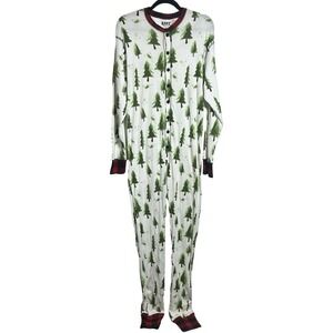 Lazy One Evergreen Plaid Romper Size Large Long Johns Cozy Loungewear Trees